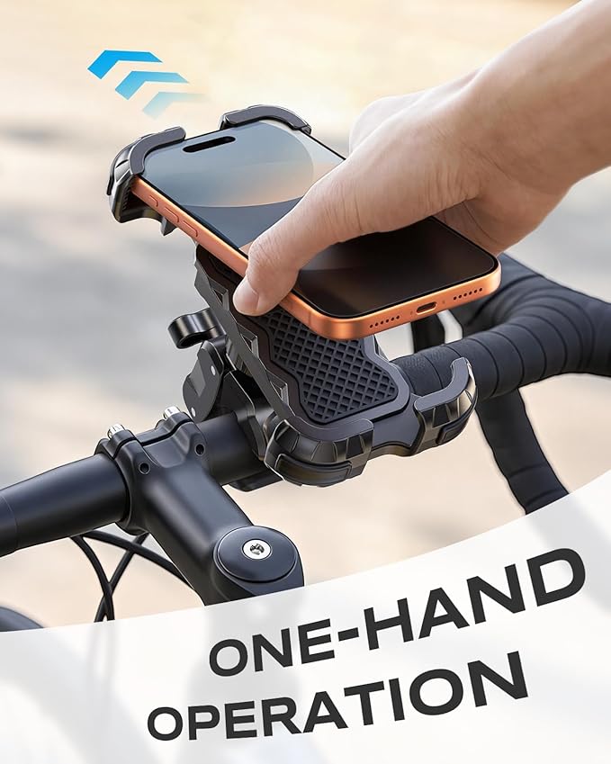 Motorcycle Phone Mount [Secure Grip][Anti-Drop], Upgrade Bike Phone Holder [1s Stable Lock], 360° Rotatable Phone Holder for Mountain Bike/ATV, Fits for iPhone/Samsung 4.7-6.8", Clamp Mount