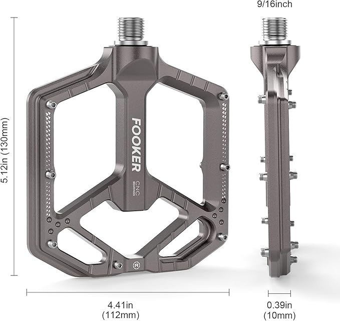 FOOKER Mountain Bike Pedals,Non-Slip Bicycle Flat Pedals Aluminum 9/16",MTB Pedals Wide Platform Pedals for Mountain Bike, BMX, Road Bike Pedals