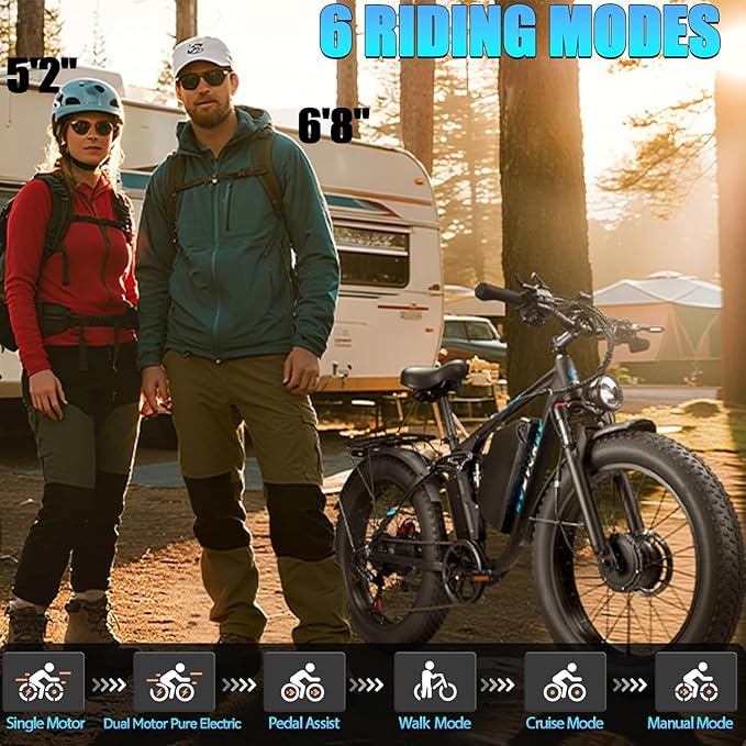 9000W Peak Electric Bike for Adults,58V Max-Output 1972Wh Dual Motor Ebike,47MPH 105Miles Range,24" x4.0 Fat Tire Hydraulic Disc Brake Full Suspension E-Bike for Mountain Snow Commuter