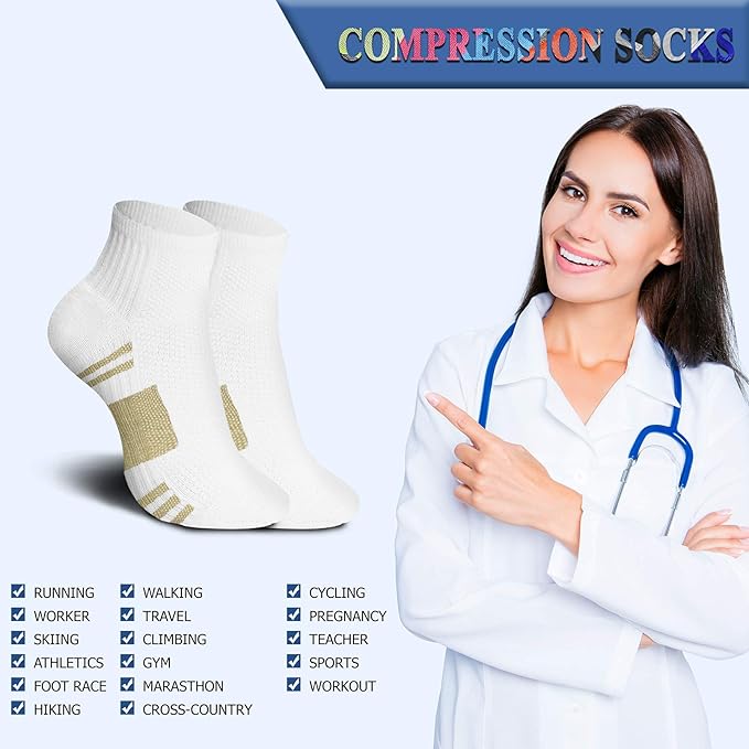 QUXIANG Compression Socks for Women & Men Circulation 3/6/7 Pairs Arch Ankle Support 15-20 mmHg Best for Running Cycling