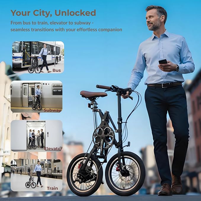 1-Second Quick Fold Bike: 16 Inch Adult Folding Bicycle, Lightweight 33lbs & 95% Pre-Assembled, 7-Speed Commuter Bike, Ultimate Space-Saver for City Travel