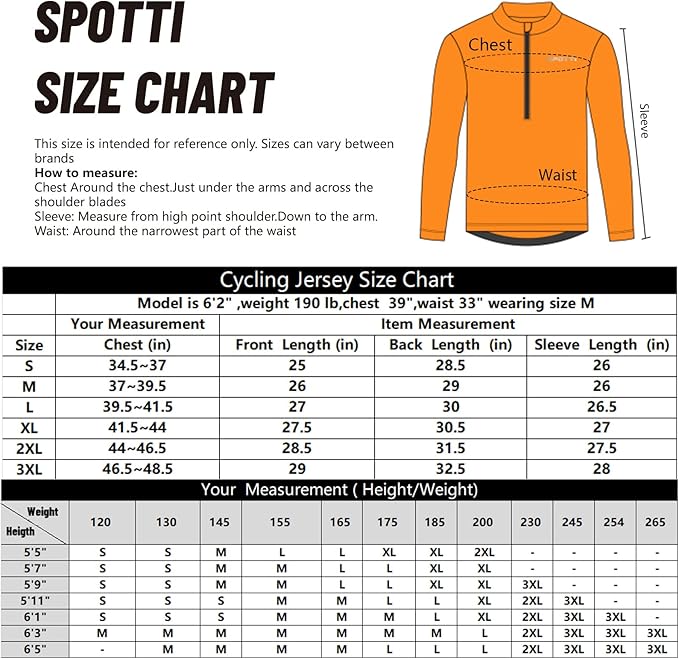 Spotti Men's Cycling Bike Jersey Long Sleeve with 3 Rear Pockets - Moisture Wicking, Breathable, Quick Dry Biking Shirt