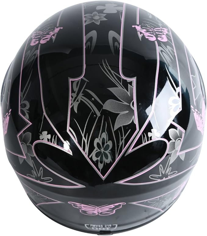 TCT-MOTORPARTS DOT Helmet Motorcycle Pink Black Butterfly Full Face Street Sport Helmet Full Face Flip Up Helmet for Women Men (Large)