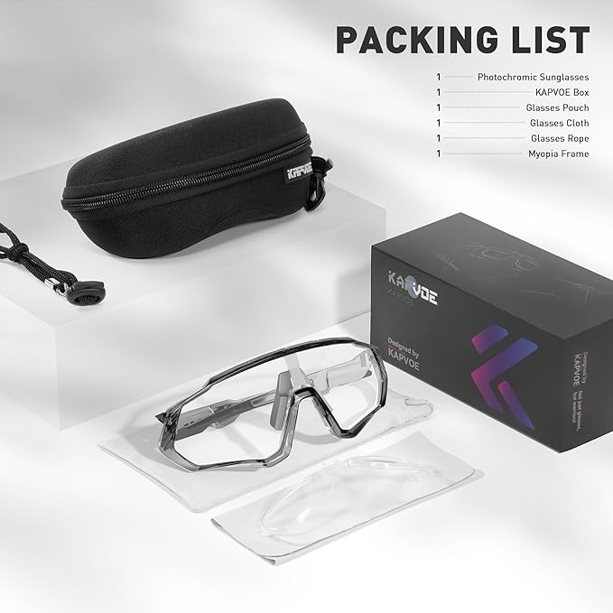 KAPVOE Photochromic Cycling Glasses Men Women Mountain Bike Sunglasses Clear MTB Bicycle Riding - K9408