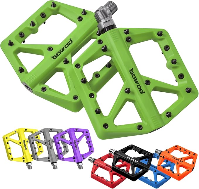 MTB Pedals Large Mountain Bike Pedals, Lightweight Nylon Fiber Composite Bicycle Platform Pedals, Grippy Pedals w 18 Pins, Cr-Mo Spindle fit w 2 Bearings, Clipless Pedals for BMX MTB Bike 9/16"