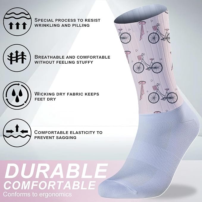 Cycling Socks Athletic Crew Socks Breathable Cushioned Compression Running Hiking Socks For Mens Womens