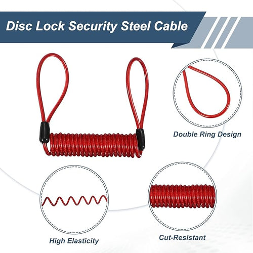 2-Pack Disc Lock Security Steel Cable, 59inch/1500mm PVC Coated Spring Reminder Wire Anti-Theft Rope for Outdoors Protection/Bicycle U-Lock, Motorcycle Reminder Cable [Red]