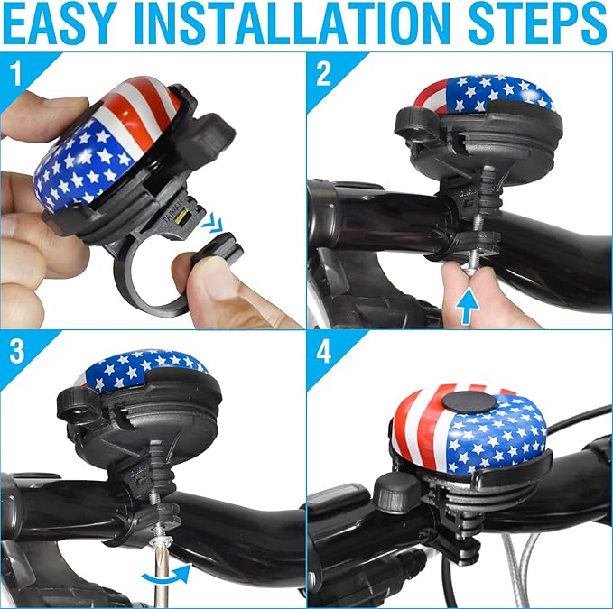 MARQUE Bike Bell for Adults & Kids – Nice, Loud, Crisp Ding Sound Bicycle Bell – Must Have Bicycle Accessories for Mountain MTB, Beach Cruisers, Commuter, Kids Bike – Easy to Install on Handlebar