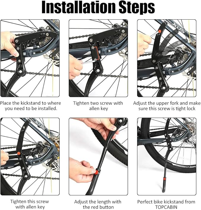Adjustable Aluminium Alloy Bicycle Kickstand - Fit for 22-24-26-28 inch Mountain/Road/BMX/MTB Bike (Three-support)