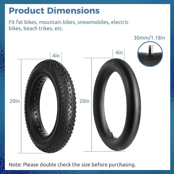 20x4.0 Fat Tire and Tube, Folding 100-406/20 x 4 Fat Tire Puncture Resistant with Ebike Tires 20x4 Inner Tube, 20 Inch Fat Tires for Snow, Beach, Mountain
