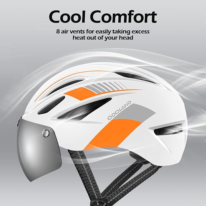 Odoland Bike Helmet with Magnetic Sun Visor for Adults, Glasses-Friendly Design Adjustable Dial Cycling Helmet for Men & Women, Urban Riding Bicycle Helmet for Mountain, Road, E-Bike, Commuting
