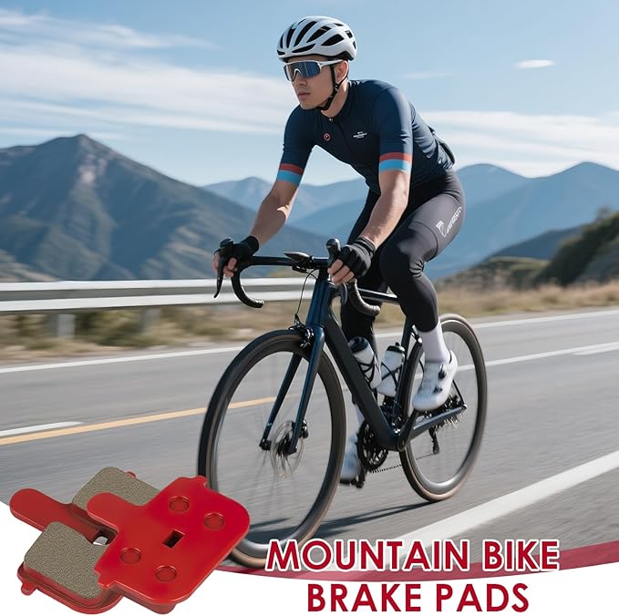 4 Pair Bicycle Disc Brake Pads & Retaining Spring, High-Performance Resin Semi-Metallic Replacement Brake Pads with 8 Pads and 4 Springs for Road and Mountain Bikes