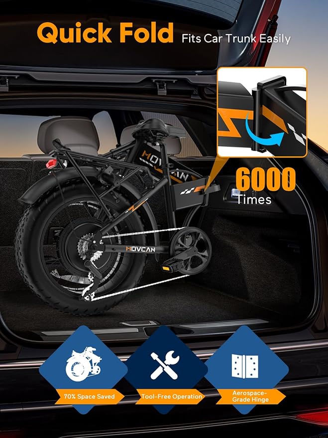 Movcan Q20 Folding Electric Bike, 52V 15.6Ah Removable Concealed Battery 20” Fat Tire Dirt Bike,1500W Motor 30 MPH Top Speed E Bikes, 7 Speed Dual Hydraulic Brake Electric Bikes for Adults