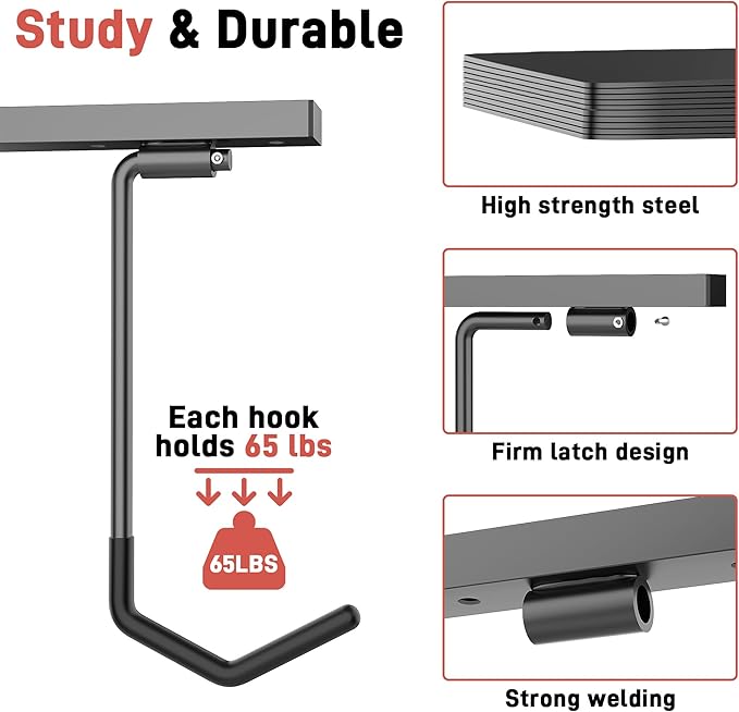 Ultrawall Ceiling Bike Rack for Garage, Indoor Bike Storage Hanger for up to 2 Bikes (Horizontally), 4 Bikes (Vertically) with Adjustable Cycling Hooks, 25 Inch