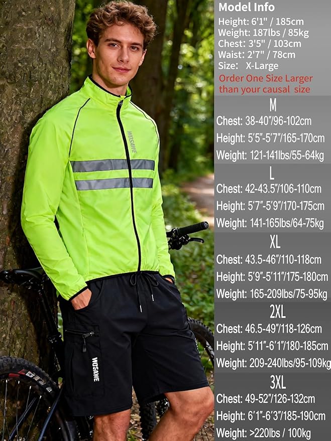WOSAWE Men's High Visibility Cycling Wind Jacket Water Resistance Reflective Windbreaker