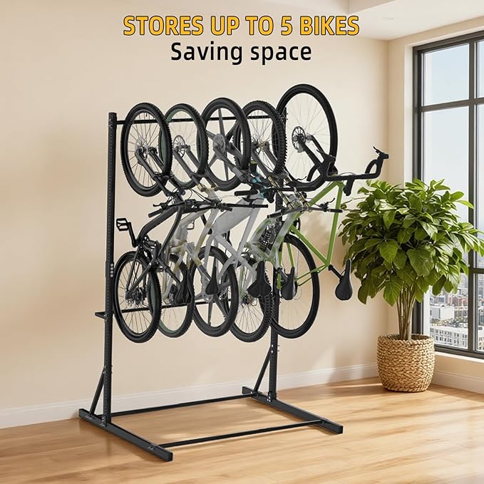 Garage Bike Rack,Freestanding Bike Storage Rack,5 Bikes Vertical Bike Storage Rack,High-adjustable Heavy Duty Bike Stand