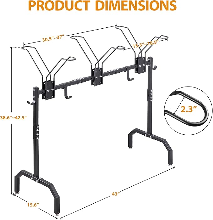 Cycle Storage Organizer Rack for 3 Bikes, Portable Bicycle Parking Rack with 4 Hooks, Bikes Floor Stand for Garage/Home/Indoor/Outdoor Use