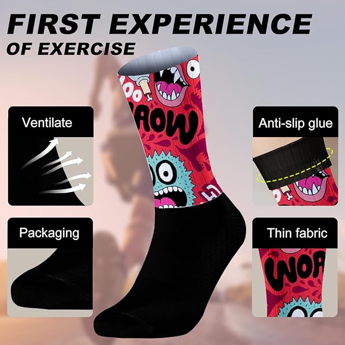 Cycling Socks Athletic Crew Socks Breathable Cushioned Compression Running Hiking Socks For Mens Womens