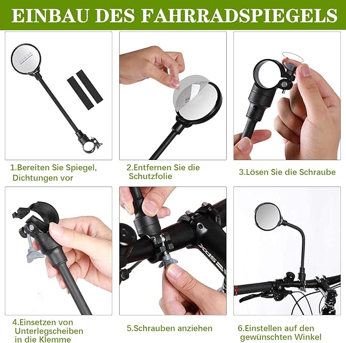 2pcs Bike Mirror, Adjustable Handlebar Rear View Mirrors For Mountain Road Bike Bicycle Electric Motorcycle Black