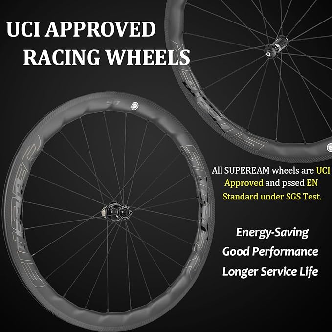 Superteam Carbon Wheelset 700c Rim V Brake 50mm Depth 25mm Width Road Bike Wheels Matte Finish, Tubeless Ready Support for 8-12 Speed Clincher & Tubeless