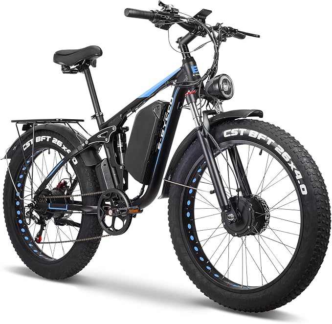 6000W Electric Bike for Adults, 52V 32AH Dual Motor E-Bike, Up to 100Mile & 45MPH All-Terrain Fat Tires Full Suspension 24/26 Inch Electric Bicycles Hydraulic Disc Brake for Road UL2849 by SGS