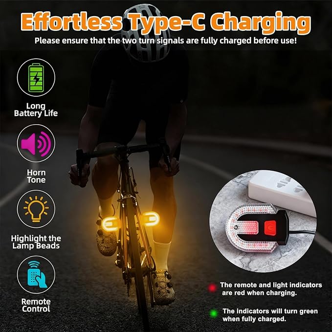 2Pcs Bike Tail Lights with Turn Signals, Wireless Remote Control USB Charging Bike Rear Light, Waterproof Split/Integrated Bicycle Lights, 5 Modes Safety Warning Turn Signals Light for Night Riding