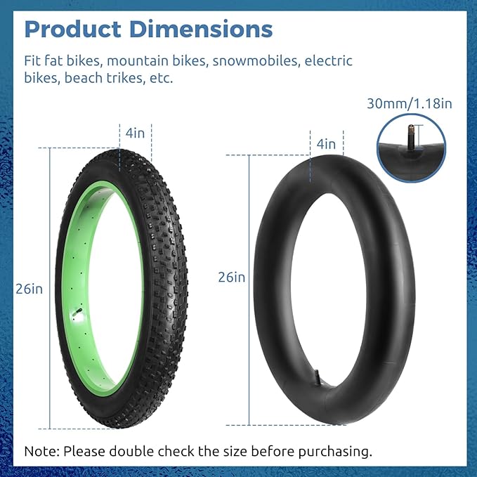 20x4.0 Fat Tire and Tube, Folding 100-406/20 x 4 Fat Tire Puncture Resistant with Ebike Tires 20x4 Inner Tube, 20 Inch Fat Tires for Snow, Beach, Mountain
