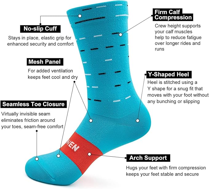 Cycling Socks Compression Athletic Crew Running Socks Mens Womens Hiking Riding Bike Workout Climbing Sports 5 Pairs