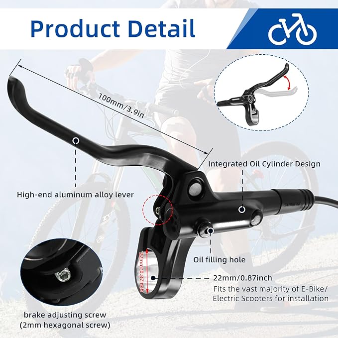 MT200 MTB Hydraulic Disc Brake Set, Left Front 800mm & Right Rear 1550mm, Mountain Bike Brakes Set for Mountain Bike, Road Bike, Fat Bike(2 Piston)