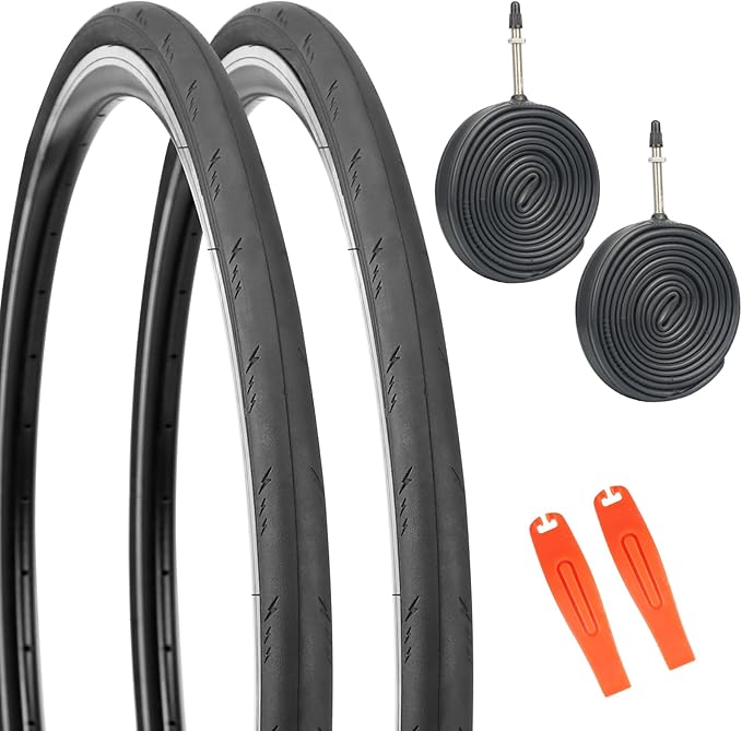 WEEROCK Two Pack 700C Road Bike Tire 700 X 25/700 X 28 Racing Bicycle Tire with 2 Pack Inner Tubes 45mm Presta Valve, Replace Bike Tyres, Black