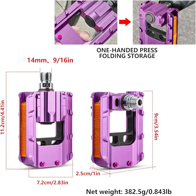 Folding Bike Pedals, All Aluminum Alloy, 9/16'' with Reflective Strips, Bicycle Pedals Wide Flat Mountain Bike Pedals, Non-Slip Bike Pedals for Road Bike BMX Bike Beach Cruiser Bike