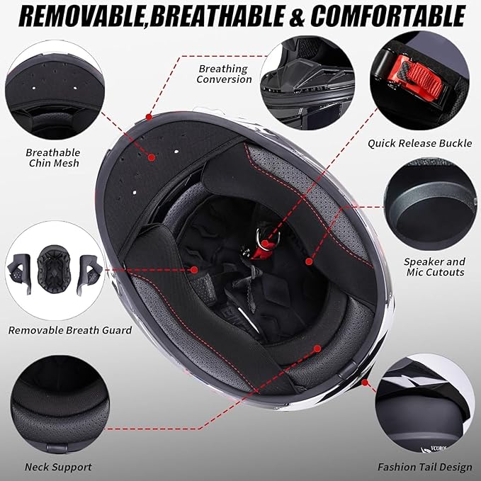 VCOROS Full Face Dual Visor Motorcycle Helmet for Adults Motorbike Street Bike Racing Helmets X9 DOT Approved with Black Visor