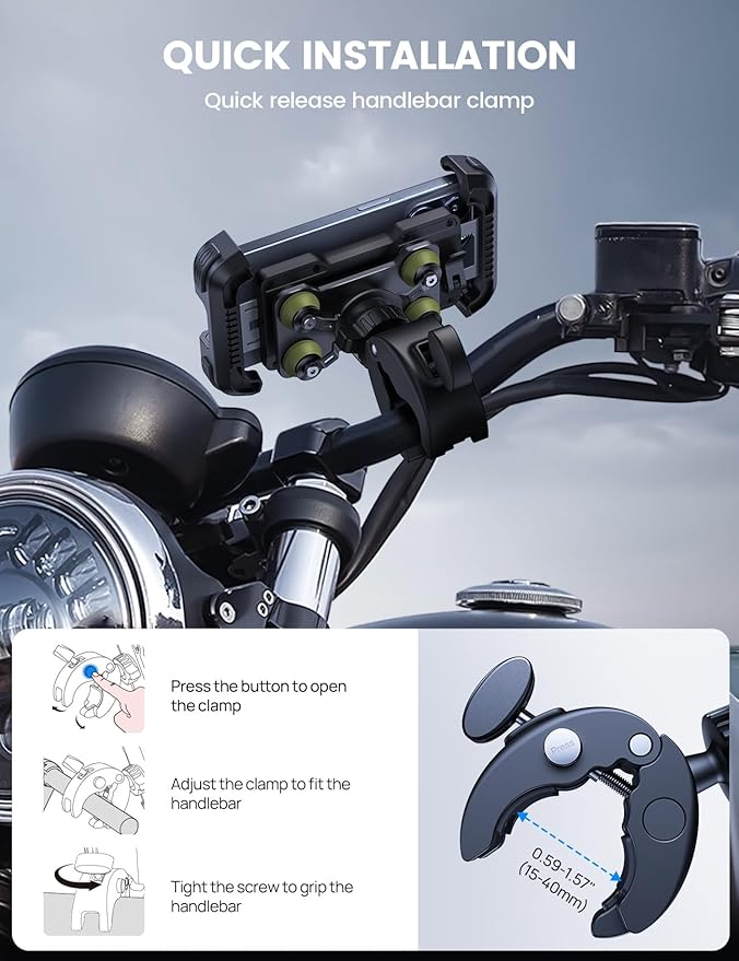 Lamicall Motorcycle Phone Mount Holder - [Dual Vibration Dampener] [Upgrade Handlebar Clip] Motorcycle Cell Phone Holder, Bike Phone Mount, Fit iPhone 16/15/14/13 Pro Max, 4.7-6.7" Phones, Green
