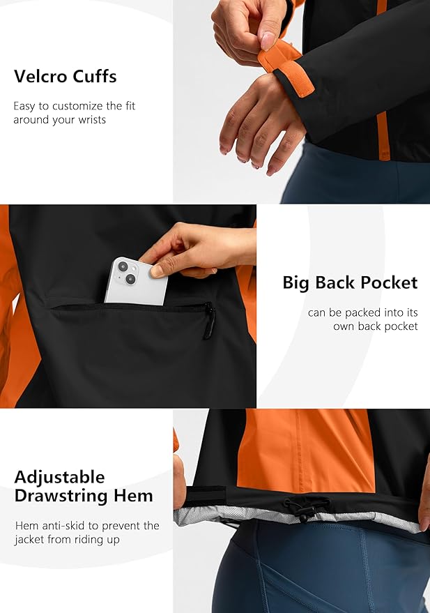 Bikewa Women's Cycling Rain Jackets Waterproof Windbreaker Lightweight Running Windproof Reflective Jacket Packable Hooded