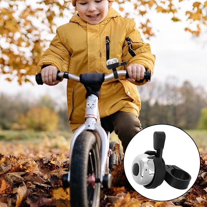 Vintage Bike Bell for Adults, Silver Mini Bicycle Handlebar Ring Bell, Mountain Bike and Scooter Accessories with Loud Crisp Sound for Cycling Outdoors