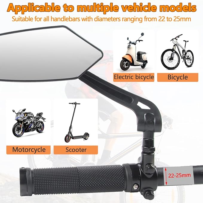 Foldable mirror for mountain bikes, 360-degree rotatable mirror, Bicycle Mirrors for Handlebars with Retractable & 360 ° Adjustable Lens（Left）