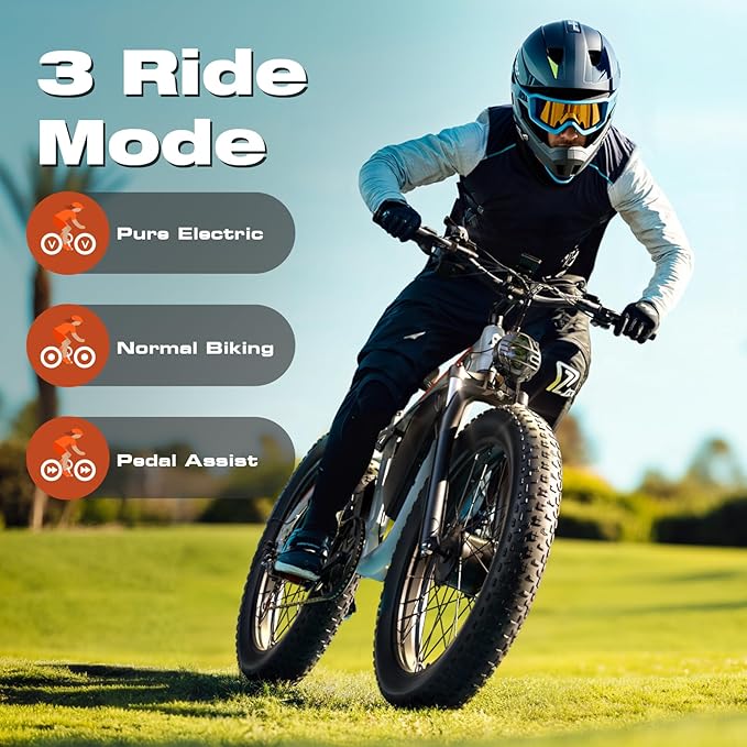 Electric Bike, 52V 25Ah 4000W Dual Motors, 24" Fat Tires Adult, 38mph Up to 110 Mile Range, Full Suspension, Hydraulic Brakes Class 3 Ebike, for Off-Road Mountain Riding Adventures