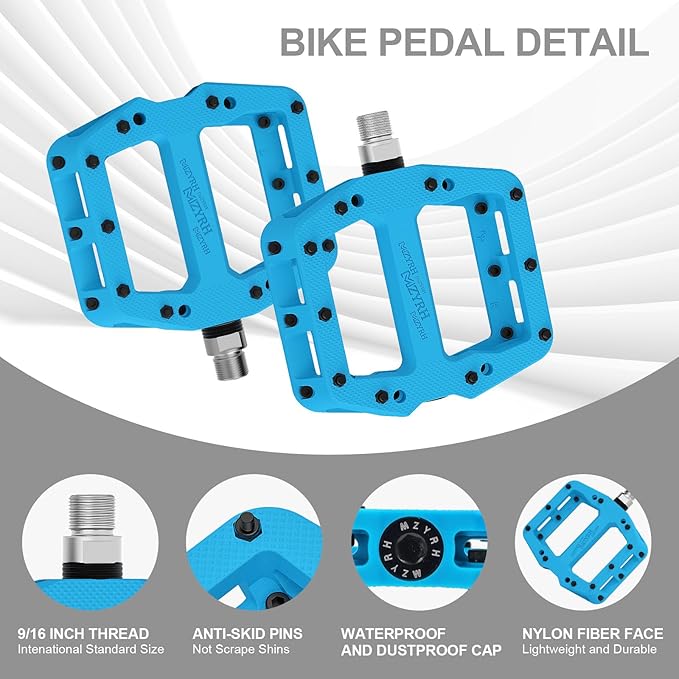 MZYRH Mountain Bike Pedals 9/16" 3 Sealed Bearings Lightweight Non-Slip Nylon Fiber Bicycle Platform Pedals for Road BMX MTB