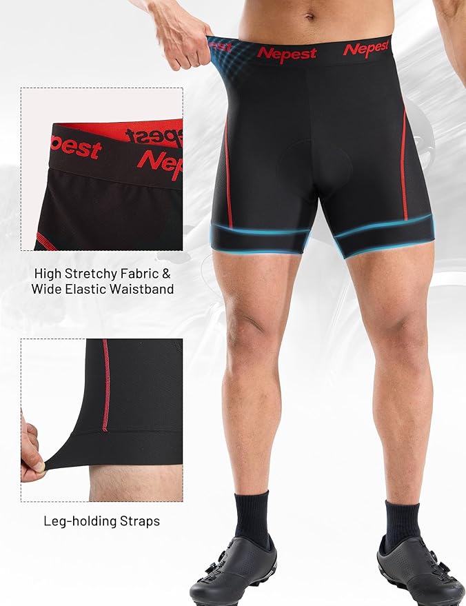 Nepest Mens Cycling Underwear 4D Padded Bike Shorts MTB Liner Mountain Bicycle Tights for Riding
