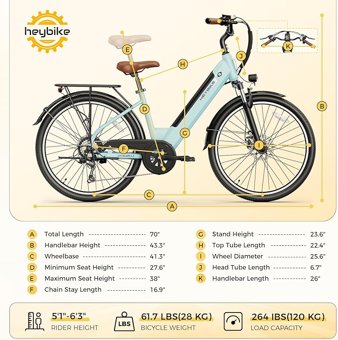Heybike Cityscape 2.0 Electric Bike for Adults with 1200W Motor Peak, 468Wh Removable Battery, up to 50Miles 24MPH 26" Electric Commuter Bike with 7-Speed, UL Certified