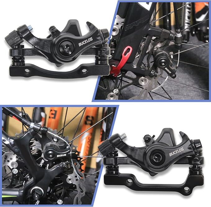 BUCKLOS Mountain Bike Disc Brake kit, MTB Mechanical Line Pulling Disc Brakes Caliper with Aluminum Alloy Levers /160mm Rotor,/is/PM Universal Adapter for Ebike/Folding Bike/Scooter/Fat Bike