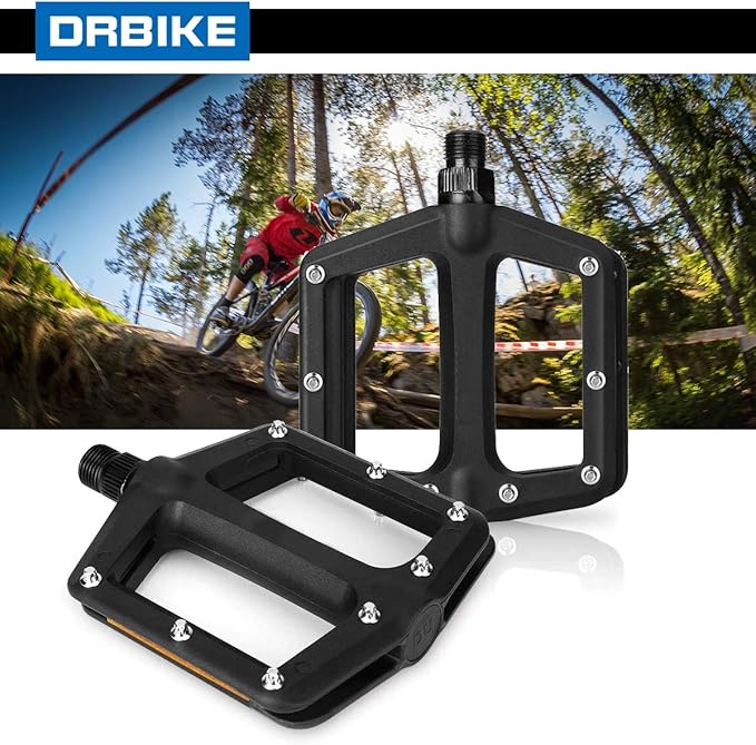 DRBIKE Mountain Bike Pedals MTB Pedals 9/16" Sealed Bearing Lightweight Nylon Bicycle Flat Platform Pedals for MTB BMX Road Bike Kids Bike Replacement Pedal
