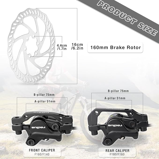 Hydraulic Disc Brake Set, Front & Rear Bicycle Brakes Kit with Rotors & Brake Pads - High-Strength Aluminum, Powerful Silent Stopping for Mountain Bike, Road Bike, Hybrid Bikes