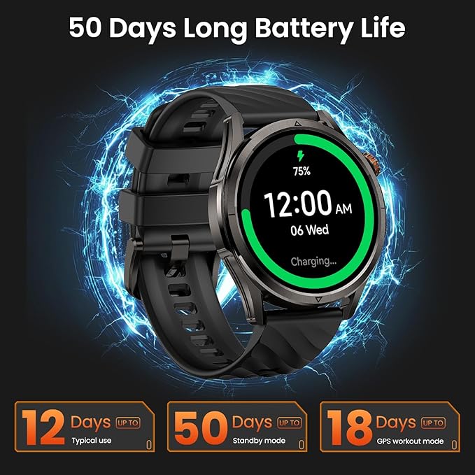 KOSPET Magic R10 GPS Smart Watch for Men, Stainless Steel Body, 50 Days Battery, 5ATM Waterproof, 180 Sport Modes for Outdoor Activity, 24/7 Heart Rate & Sleep Monitor (Black)
