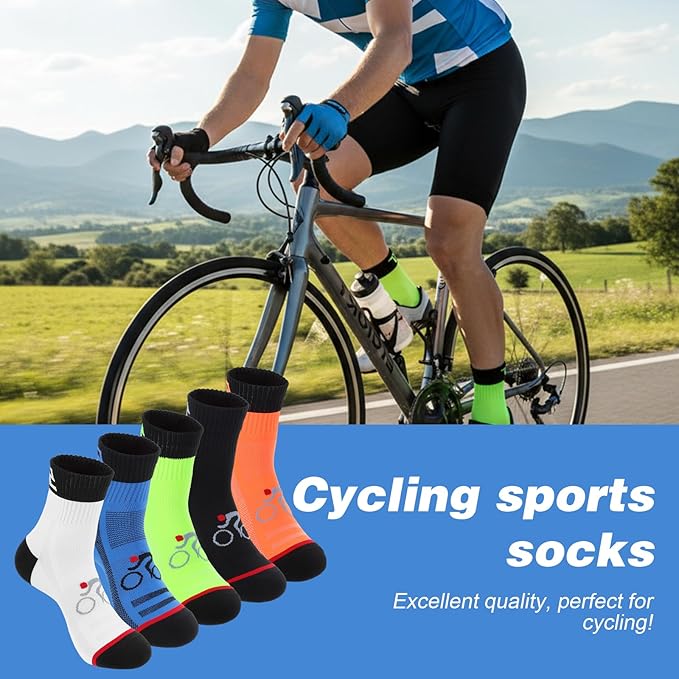 5 Pairs Mens Cycling Socks Sports Bike Socks Unisex Nylon Colorful Athletic Sock Breathable Cycling Gifts for Women
