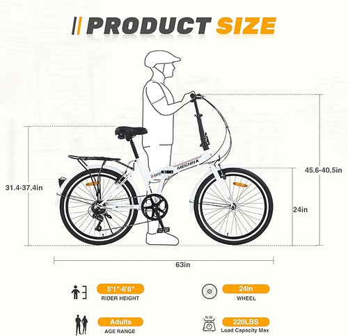 20" Folding City Commuter Bike,7-Speed Shimano,Lightweight Aluminum Frame,Foldable Bicycle for Adults,Compact Folding Bike,Mini Portable