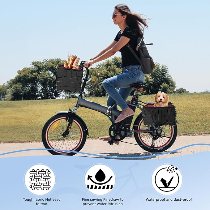 Riian Bike Basket Front/Rear, Thickened Shockproof Foldable Bicycle Basket with Waterproof Bag, Quick Release Design, Metal Bicycle Frame Basket for Adult Women Men