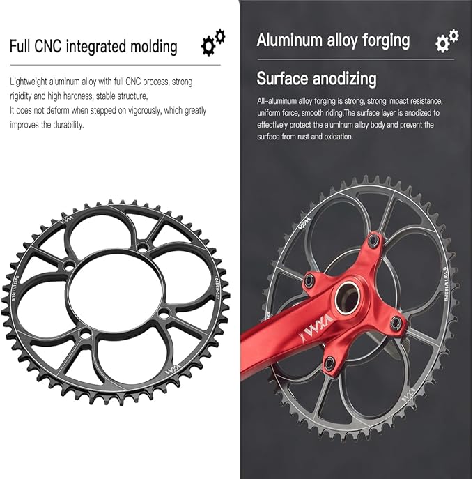YBEKI 104BCD Chainring - CNC 7075-T6 Aluminum Narrow-Wide Round Chainwheel for MTB/Road Bikes (32-52T) | Compatible with Shimano/SRAM 8-11 Speed | Ultra-Light | Anti-Drop Design (Black/Red)