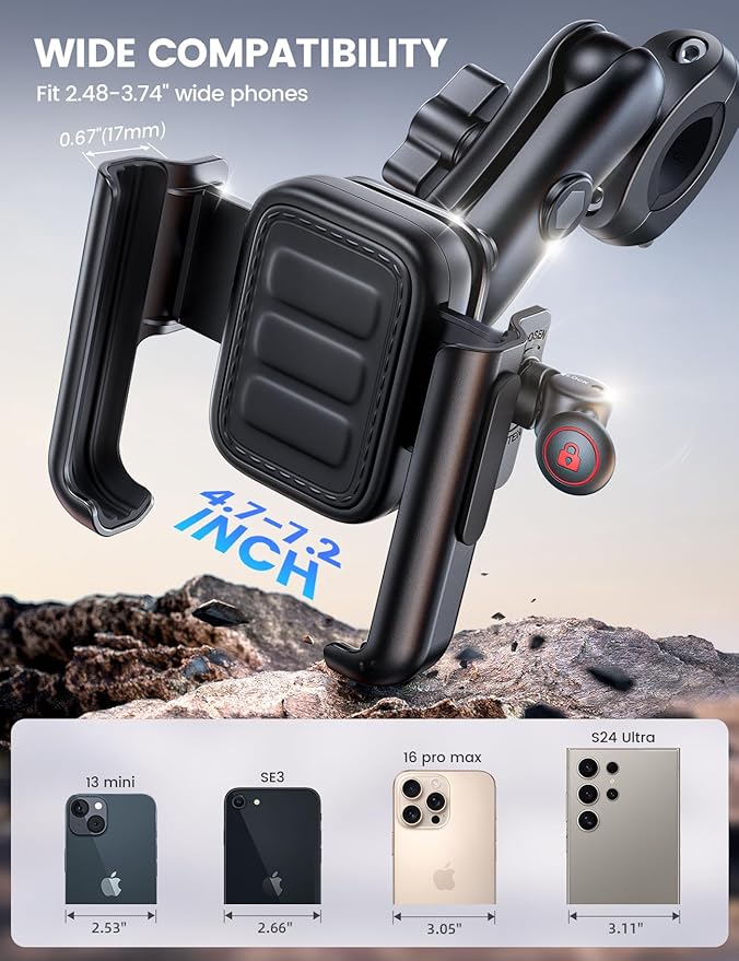 Lamicall Motorcycle Phone Mount Holder - [All Metal] [Anti Shake] [Extendable Arm] Bike Phone Holder Handlebar Clamp, Bicycle Cell Phone Mount, Gifts for iPhone 17 16 Pro Max, Galaxy, 4.7-7.2" Phones