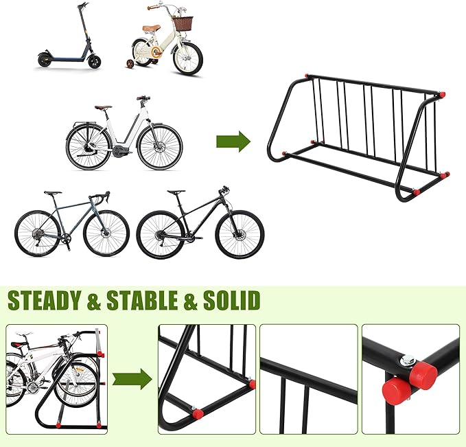 Commercial Grid Bike Rack, Single Sided Bike Rack Stand Ground, 5-Bike Capacity Bicycle Storage Stand, Power Coated Steel Floor Parking Stand for Garages, Stores, Schools and Universities